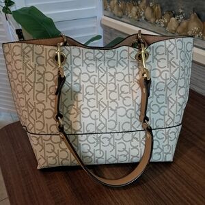 Calvin Klein Monogram Beige and Black Tote